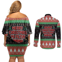 Merry Christmas Ya Filthy Animal Couples Matching Off Shoulder Short Dress and Long Sleeve Button Shirt Retro Christmas Humor - Wonder Print Shop