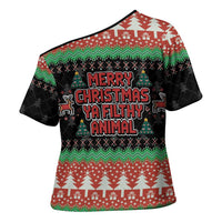 Merry Christmas Ya Filthy Animal Cross Shoulder Shirt Retro Christmas Humor - Wonder Print Shop