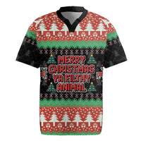 Merry Christmas Ya Filthy Animal Rugby Jersey Retro Christmas Humor - Wonder Print Shop