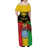 Personalised Mali Family Matching Off Shoulder Maxi Dress and Hawaiian Shirt Vulture With Coat Of Arms Bogolan Pattern