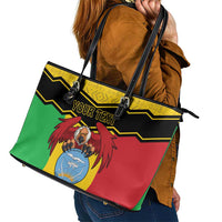 Personalised Mali Leather Tote Bag Vulture With Coat Of Arms Bogolan Pattern
