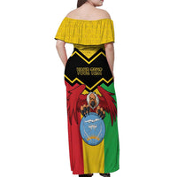 Personalised Mali Off Shoulder Maxi Dress Vulture With Coat Of Arms Bogolan Pattern - Wonder Print Shop