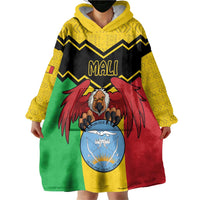 Personalised Mali Wearable Blanket Hoodie Vulture With Coat Of Arms Bogolan Pattern - Wonder Print Shop