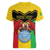 Personalised Mali Women V-Neck T-Shirt Vulture With Coat Of Arms Bogolan Pattern - Wonder Print Shop