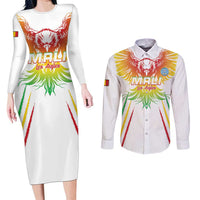 Custom Mali Football Couples Matching Long Sleeve Bodycon Dress and Long Sleeve Button Shirt Go Les Aigles White Color