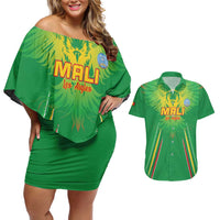 Custom Mali Football Couples Matching Off Shoulder Short Dress and Hawaiian Shirt Go Les Aigles Green Color