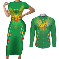 Custom Mali Football Couples Matching Short Sleeve Bodycon Dress and Long Sleeve Button Shirt Go Les Aigles Green Color