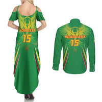 Custom Mali Football Couples Matching Summer Maxi Dress and Long Sleeve Button Shirt Go Les Aigles Green Color