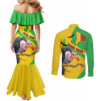 Personalised Mali Couples Matching Mermaid Dress and Long Sleeve Button Shirt Vulture With Flag Map Bogolan Pattern
