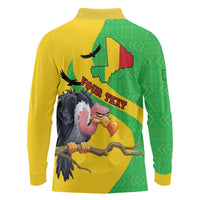 Personalised Mali Long Sleeve Polo Shirt Vulture With Flag Map Bogolan Pattern - Wonder Print Shop