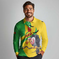 Personalised Mali Long Sleeve Polo Shirt Vulture With Flag Map Bogolan Pattern - Wonder Print Shop