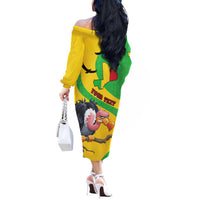 Personalised Mali Off The Shoulder Long Sleeve Dress Vulture With Flag Map Bogolan Pattern - Wonder Print Shop