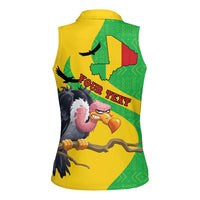 Personalised Mali Women Sleeveless Polo Shirt Vulture With Flag Map Bogolan Pattern - Wonder Print Shop
