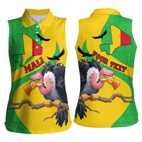 Personalised Mali Women Sleeveless Polo Shirt Vulture With Flag Map Bogolan Pattern - Wonder Print Shop