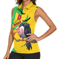 Personalised Mali Women Sleeveless Polo Shirt Vulture With Flag Map Bogolan Pattern - Wonder Print Shop