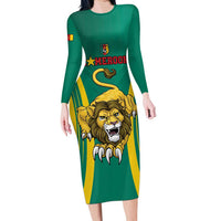 Custom Cameroon Football Family Matching Long Sleeve Bodycon Dress and Hawaiian Shirt Go Indomitable Lions