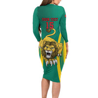 Custom Cameroon Football Long Sleeve Bodycon Dress Go Indomitable Lions - Wonder Print Shop