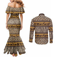 Animal Skin Mix African Pattern Couples Matching Mermaid Dress and Long Sleeve Button Shirt