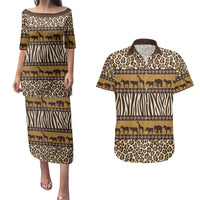 Animal Skin Mix African Pattern Couples Matching Puletasi and Hawaiian Shirt