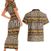 Animal Skin Mix African Pattern Couples Matching Short Sleeve Bodycon Dress and Hawaiian Shirt
