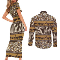 Animal Skin Mix African Pattern Couples Matching Short Sleeve Bodycon Dress and Long Sleeve Button Shirt