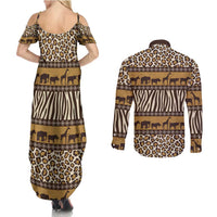Animal Skin Mix African Pattern Couples Matching Summer Maxi Dress and Long Sleeve Button Shirt
