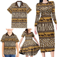 Animal Skin Mix African Pattern Family Matching Long Sleeve Bodycon Dress and Hawaiian Shirt