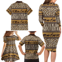 Animal Skin Mix African Pattern Family Matching Long Sleeve Bodycon Dress and Hawaiian Shirt