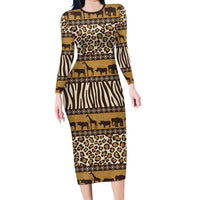 Animal Skin Mix African Pattern Family Matching Long Sleeve Bodycon Dress and Hawaiian Shirt