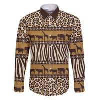 Animal Skin Mix African Pattern Family Matching Off The Shoulder Long Sleeve Dress and Hawaiian Shirt