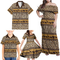 Animal Skin Mix African Pattern Family Matching Off Shoulder Maxi Dress and Hawaiian Shirt