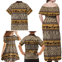 Animal Skin Mix African Pattern Family Matching Off Shoulder Maxi Dress and Hawaiian Shirt