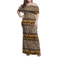 Animal Skin Mix African Pattern Family Matching Off Shoulder Maxi Dress and Hawaiian Shirt