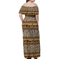 Animal Skin Mix African Pattern Family Matching Off Shoulder Maxi Dress and Hawaiian Shirt