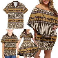 Animal Skin Mix African Pattern Family Matching Off Shoulder Short Dress and Hawaiian Shirt