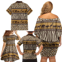 Animal Skin Mix African Pattern Family Matching Off Shoulder Short Dress and Hawaiian Shirt