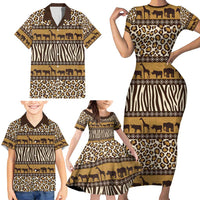 Animal Skin Mix African Pattern Family Matching Short Sleeve Bodycon Dress and Hawaiian Shirt