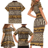 Animal Skin Mix African Pattern Family Matching Short Sleeve Bodycon Dress and Hawaiian Shirt