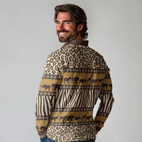 Animal Skin Mix African Pattern Long Sleeve Polo Shirt