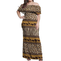 Animal Skin Mix African Pattern Off Shoulder Maxi Dress