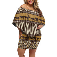 Animal Skin Mix African Pattern Off Shoulder Short Dress