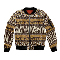Animal Skin Mix African Pattern Sleeve Zip Bomber Jacket