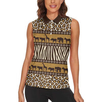 Animal Skin Mix African Pattern Women Sleeveless Polo Shirt