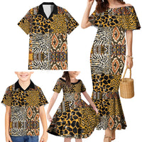 African Tribal Pattern With Wild Animal Skins Family Matching Mermaid Dress and Hawaiian Shirt