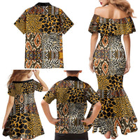 African Tribal Pattern With Wild Animal Skins Family Matching Mermaid Dress and Hawaiian Shirt
