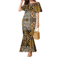 African Tribal Pattern With Wild Animal Skins Family Matching Mermaid Dress and Hawaiian Shirt