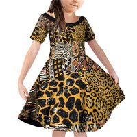 African Tribal Pattern With Wild Animal Skins Family Matching Off Shoulder Short Dress and Hawaiian Shirt