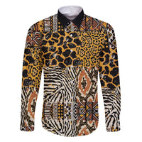 African Tribal Pattern With Wild Animal Skins Family Matching Off Shoulder Short Dress and Hawaiian Shirt
