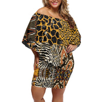 African Tribal Pattern With Wild Animal Skins Family Matching Off Shoulder Short Dress and Hawaiian Shirt
