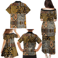 African Tribal Pattern With Wild Animal Skins Family Matching Puletasi and Hawaiian Shirt